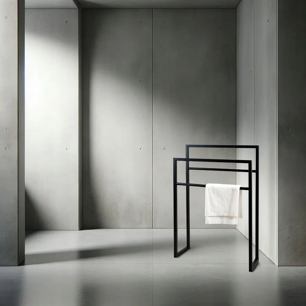 Wieszak na ręczniki drewniany REZE 45x20x78 czarny - LD_TZ000379