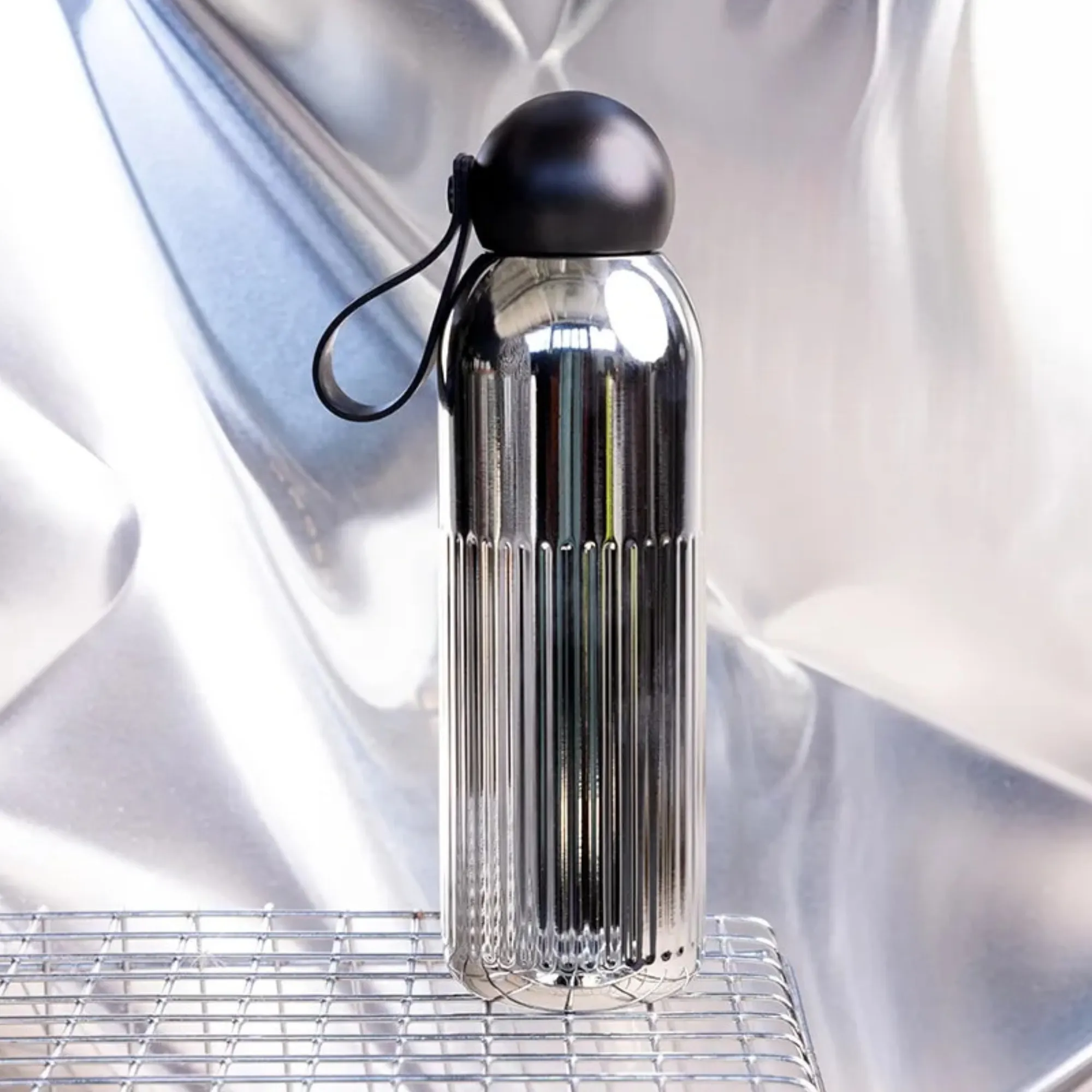 image butelka, butelka na wodę, metalowy, stal nierdzewna, czarna pokrywa