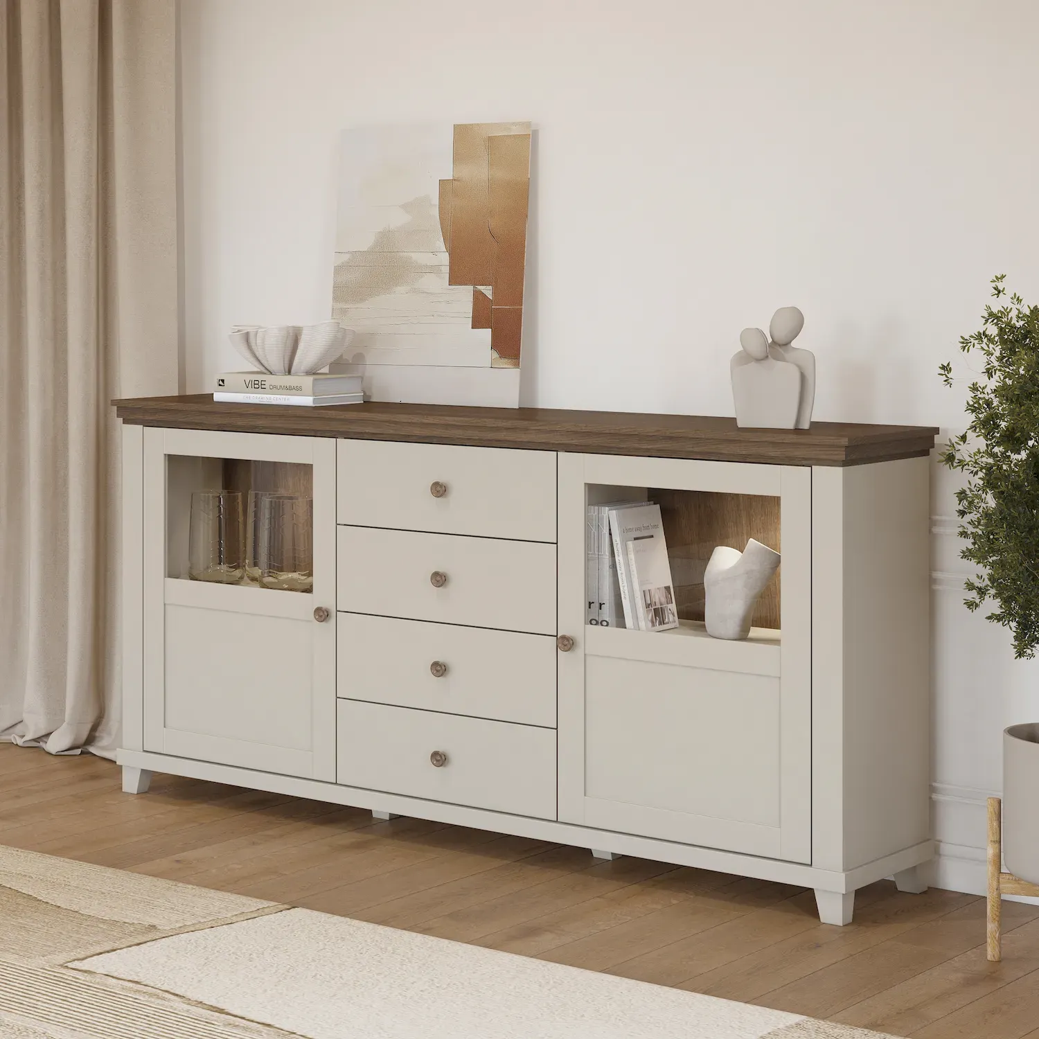 Komoda 2-drzwiowa z 4 szufladami EVORA WM beż jasny dąb dunin - 24D1JU25