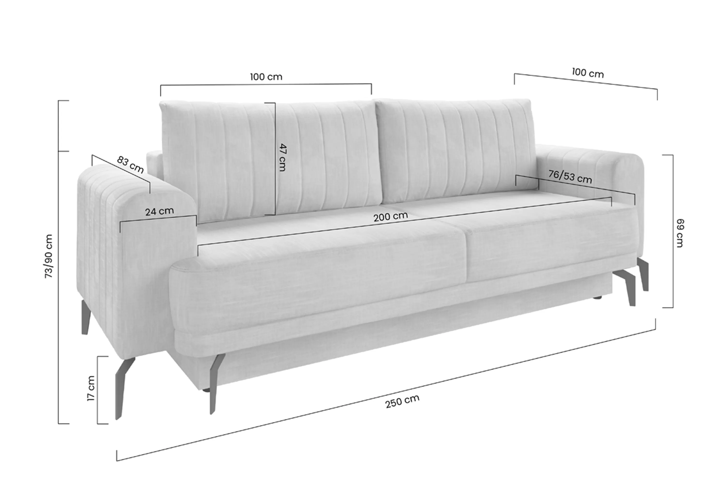 Sofa rozkładana LUZANO (Vogue 1) 250 cm z pojemnikiem kremowa - B_152829