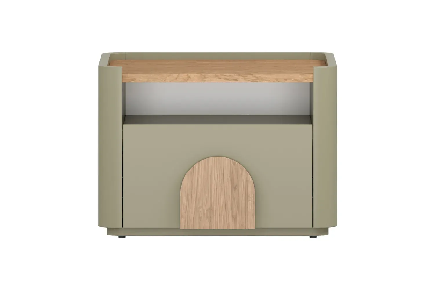 Szafka nocna z 1 szufladą i półką AMILIO 50 - eukaliptus dąb baltic dune uchwyty dąb naturalny - B_167066