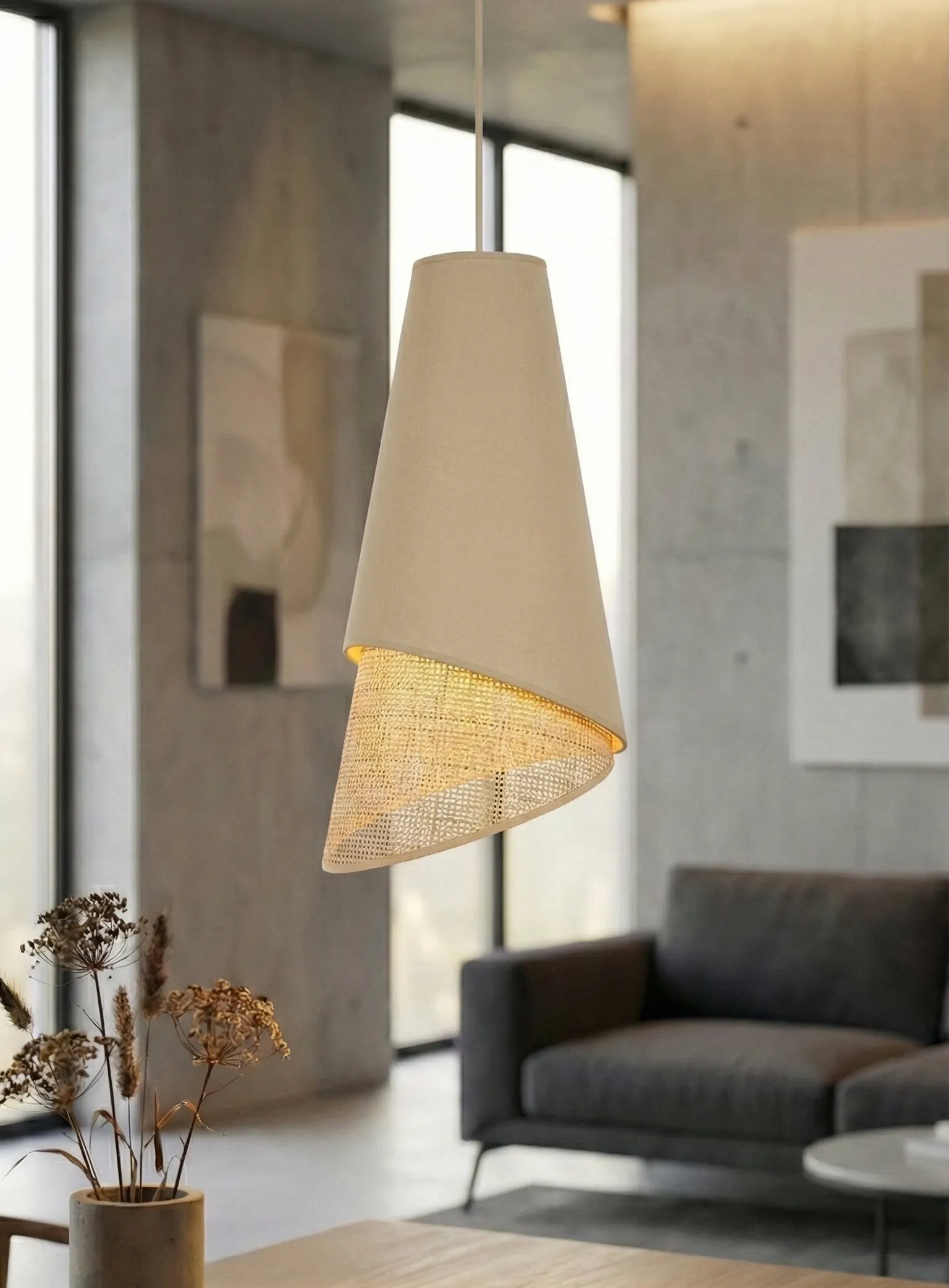 Lampa wisząca z perforowanym kloszem MODA 3 rattan beżowy - 1620/3