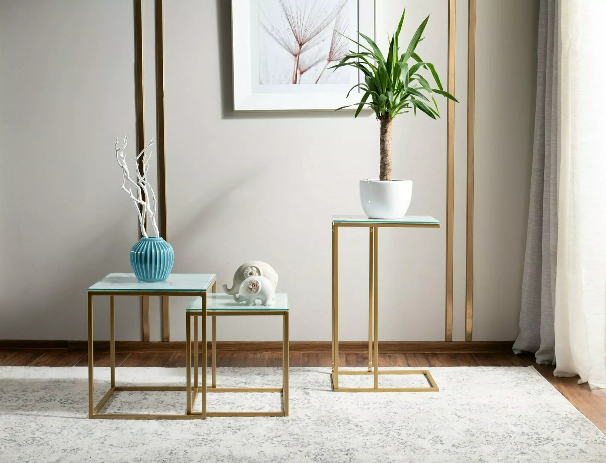 Stoliki kawowe GLORIA II 2-set białe efekt marmuru/złote nogi - GLORIAIIBZL