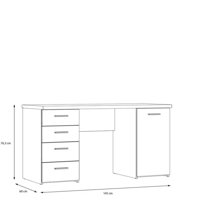 Biurko NET106 z szafką i 4 szufladami - czarny, efekt dębu - MT926-N09