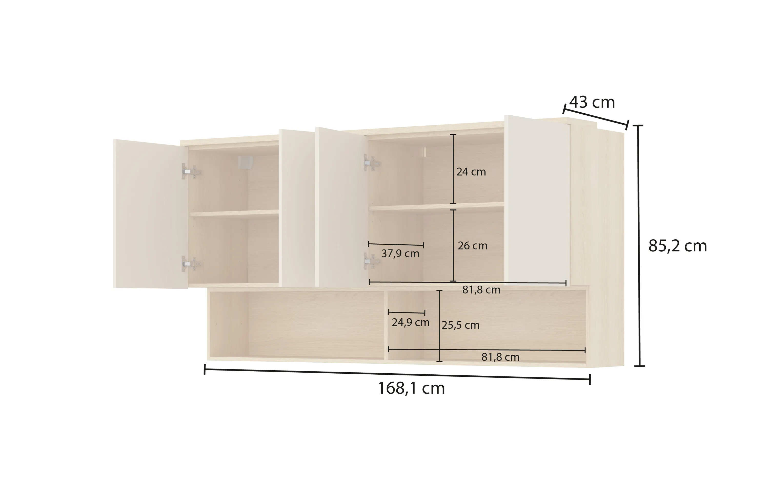 Szafka wisząca 4-drzwiowa P/L 166 cm TERRA 12 dąb Lindberg eukaliptus — zdjęcie 13