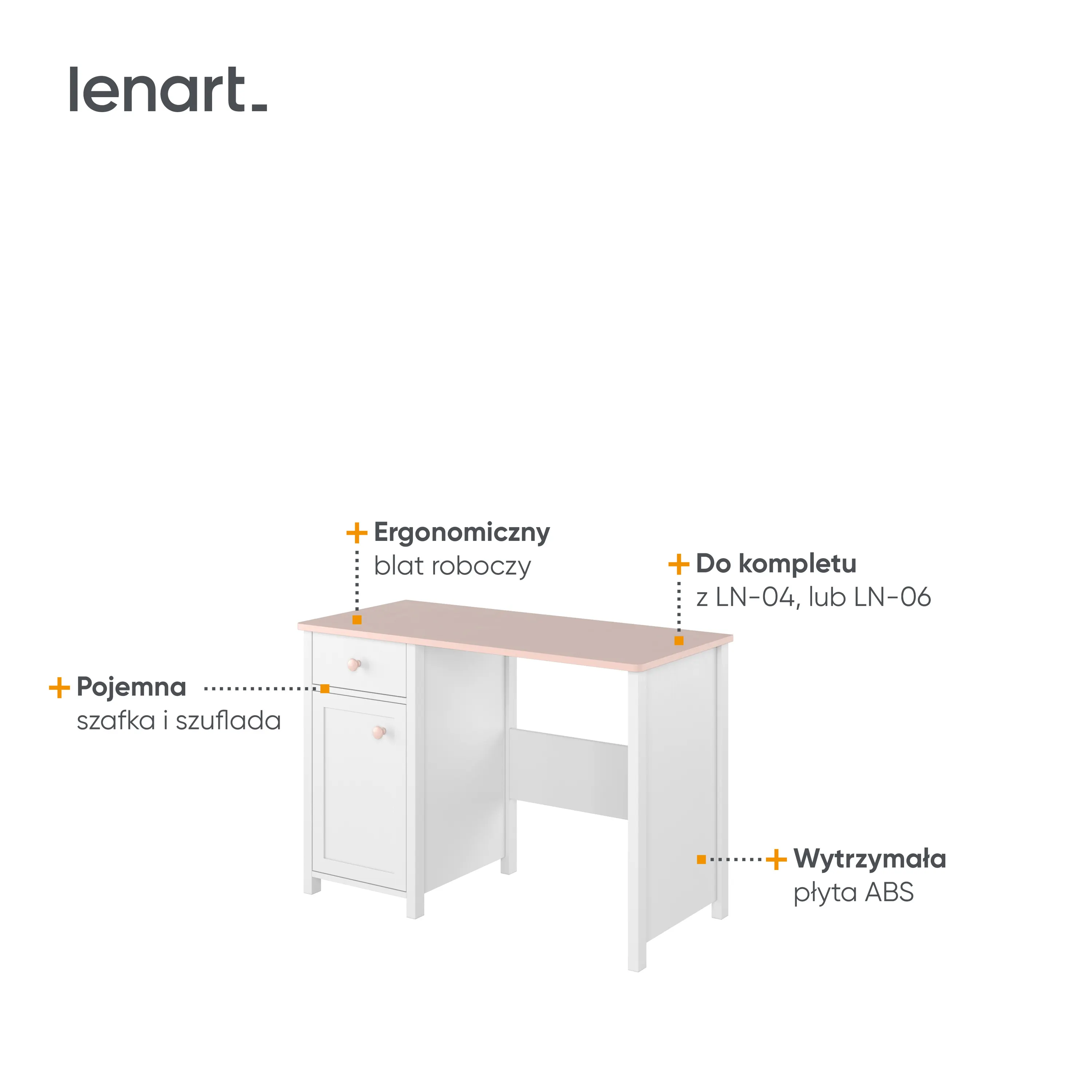 Biurko LUNA LN-03 biało-różowe - LN3BR