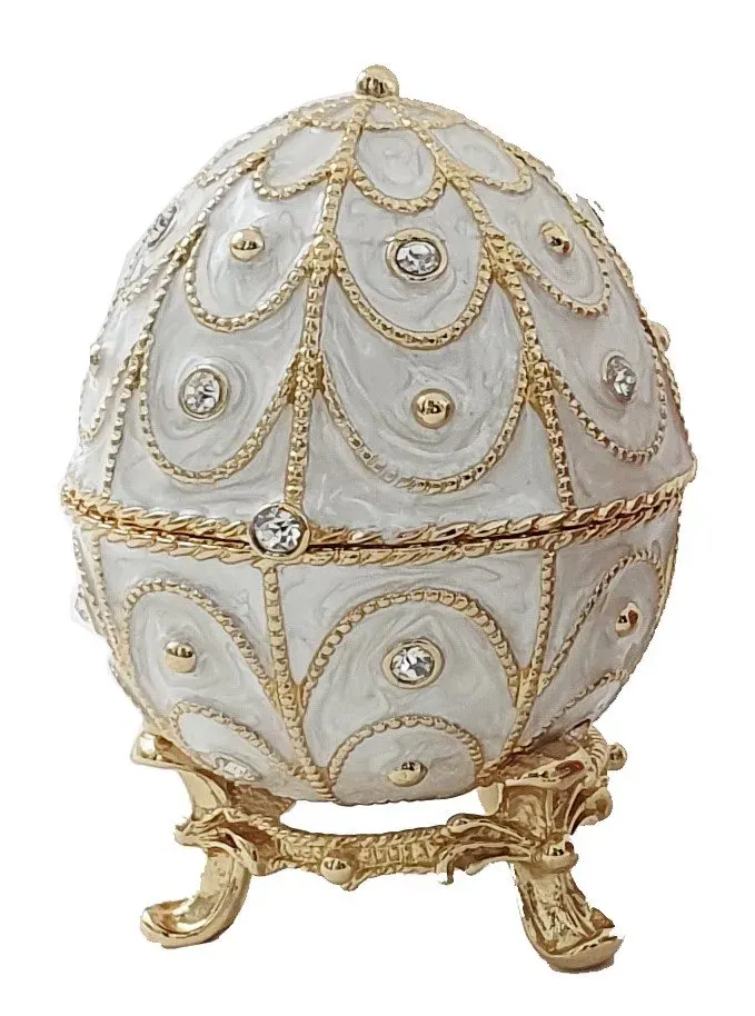 Puzderko JAJKO FABERGE białe