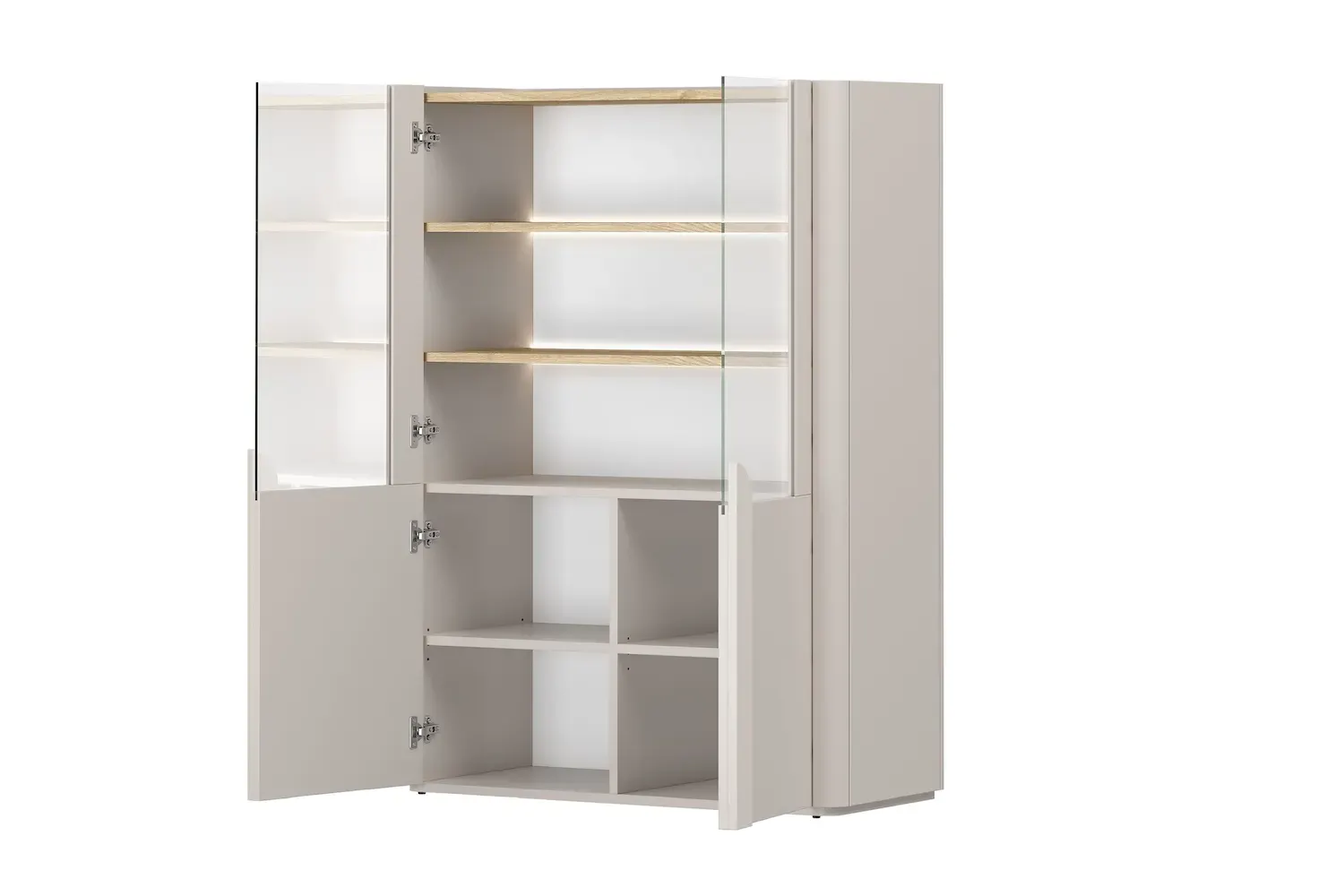 Witryna 2-drzwiowa AMILIO 100 oświetlenie LED - cashmere dąb olejowany uchwyty cashmere - B_167060