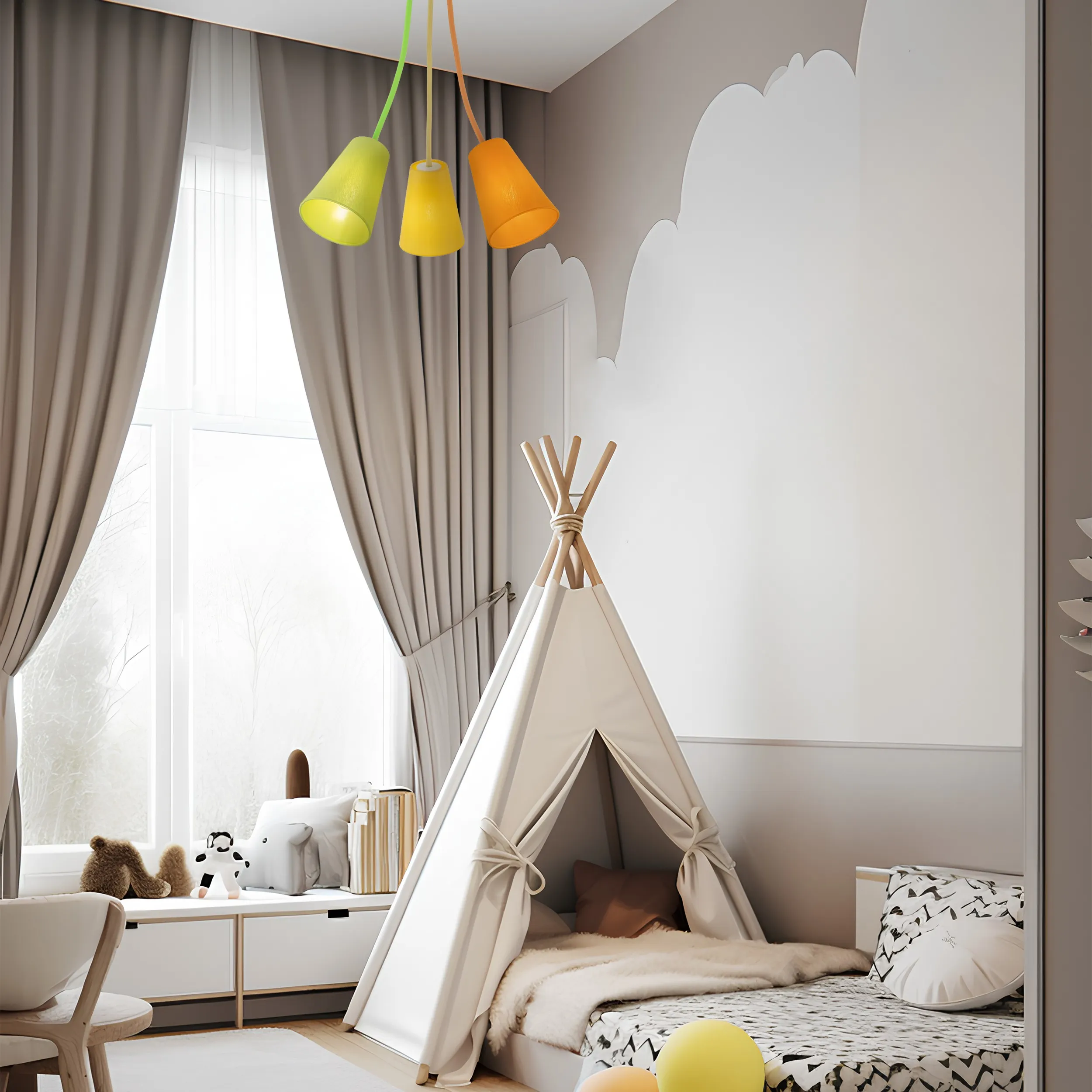 Lampa sufitowa WIRE COLOUR wielokolorowa pomarańczowa żółta zielona na białej podstawie 70x50cm - TK_2106