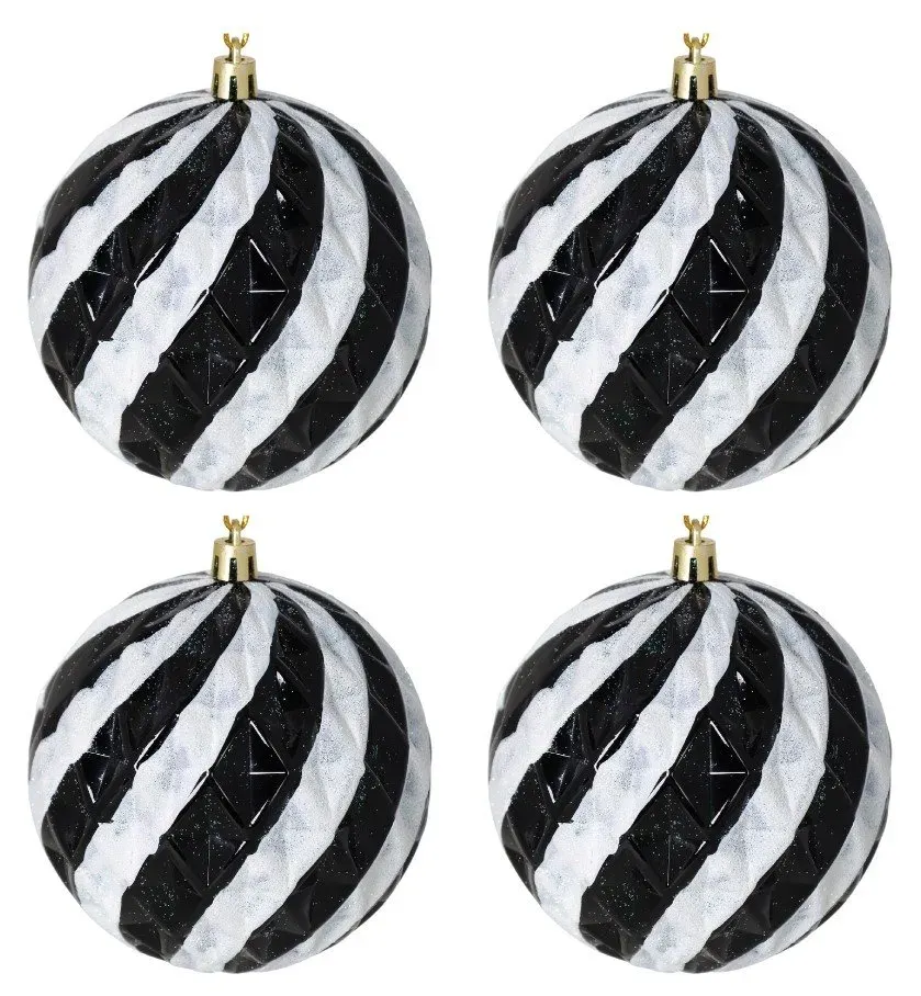 Komplet 4 bombek plastikowych 5629 czarno-białe Komplet 4 bombek plastikowych 5629 czarno-białe