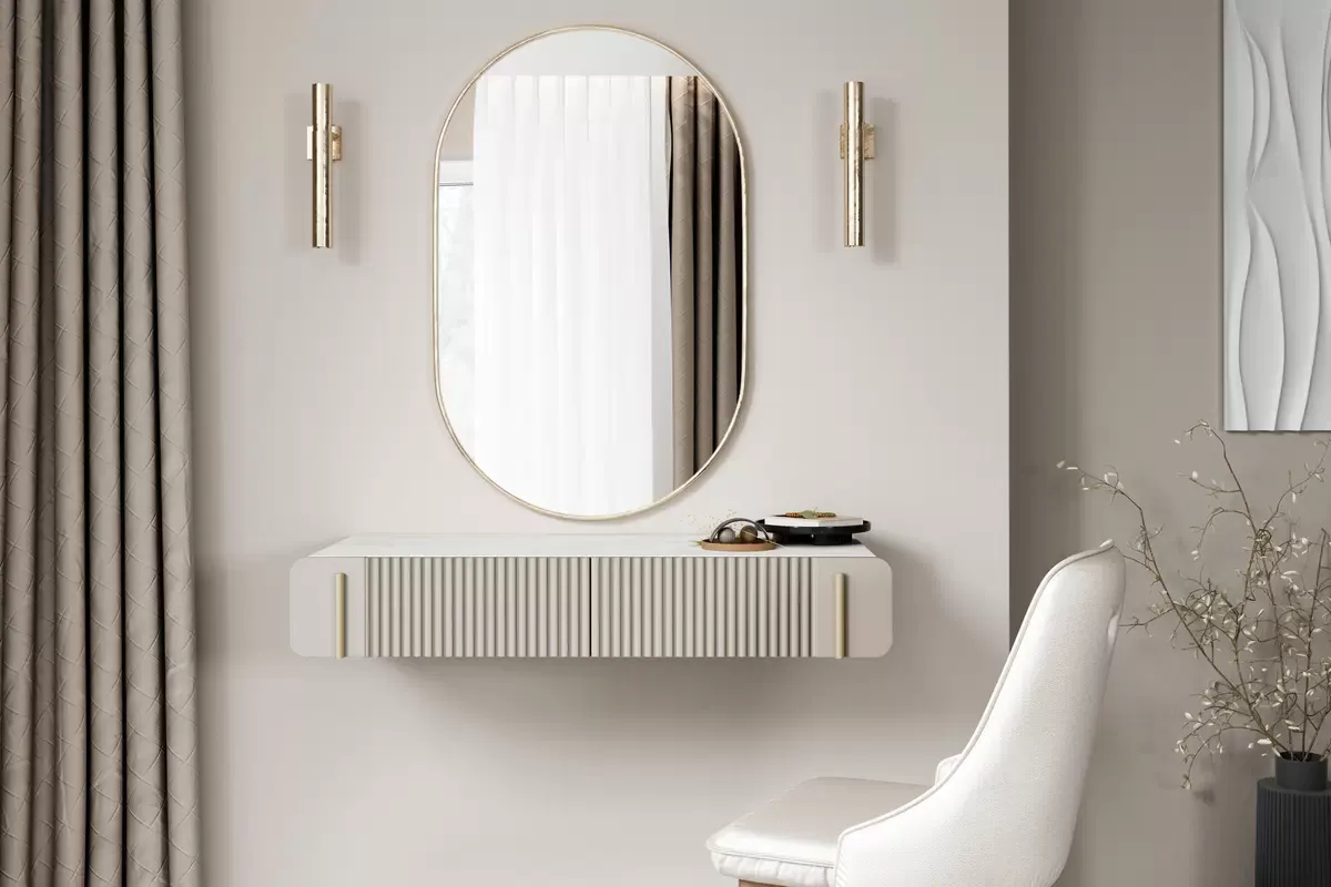 MALMI Toaletka 100 2SZ - cashmere / crema bianca / wisząca / złote uchwyty - B_162303