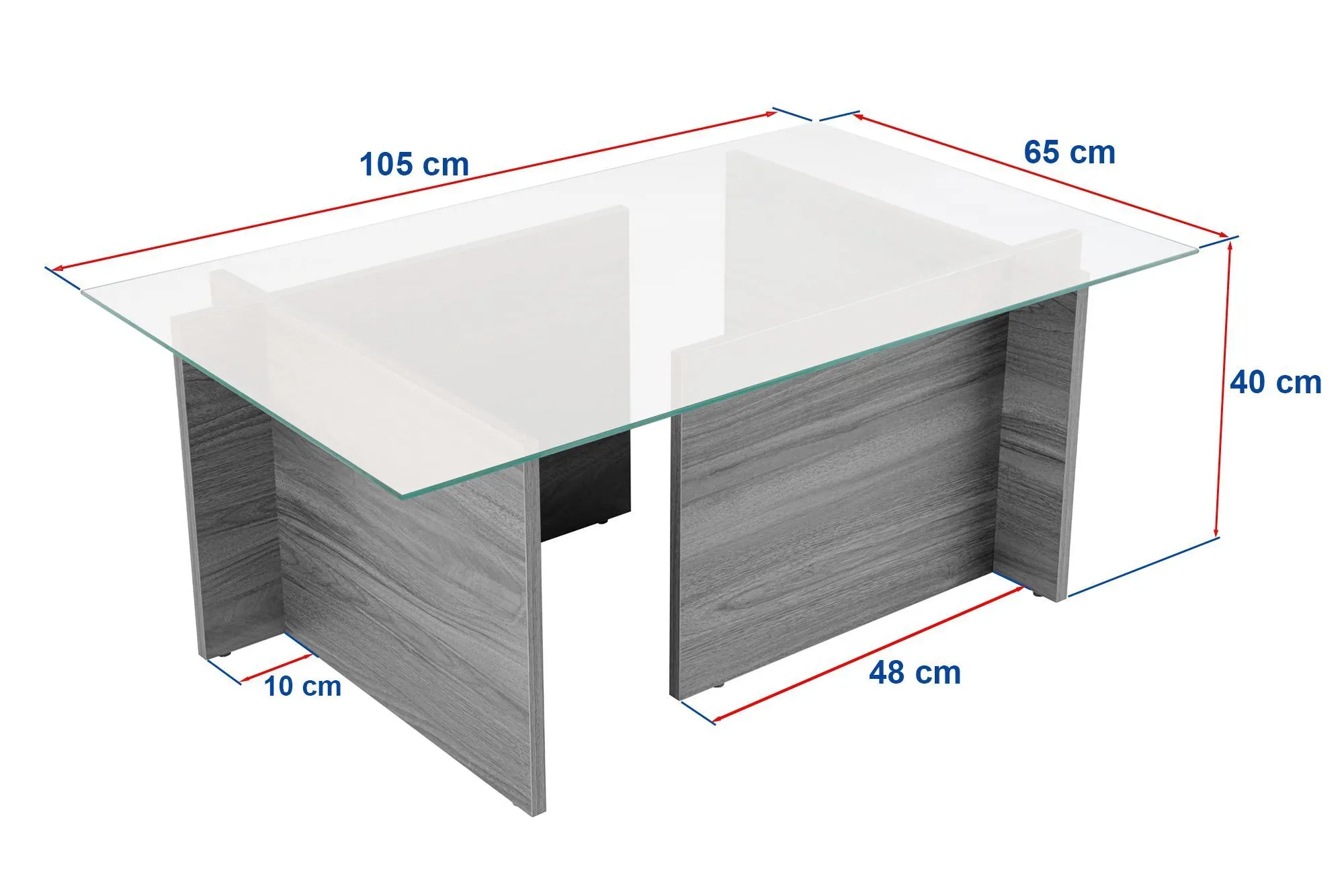 Stolik kawowy VETRINO 65x105 cm szkło hartowane dąb miodowy - ASI_353NRD1109