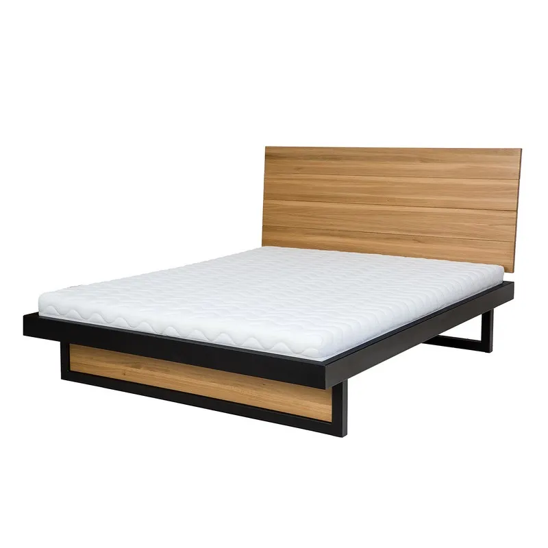 Łóżko metalowo - dębowe LK370 Naturalny 180x200 DREWMAX — zdjęcie 2