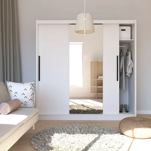 Szafa 3-drzwiowa 1 lustro ARIS drzwi przesuwne biała - INT_5002480