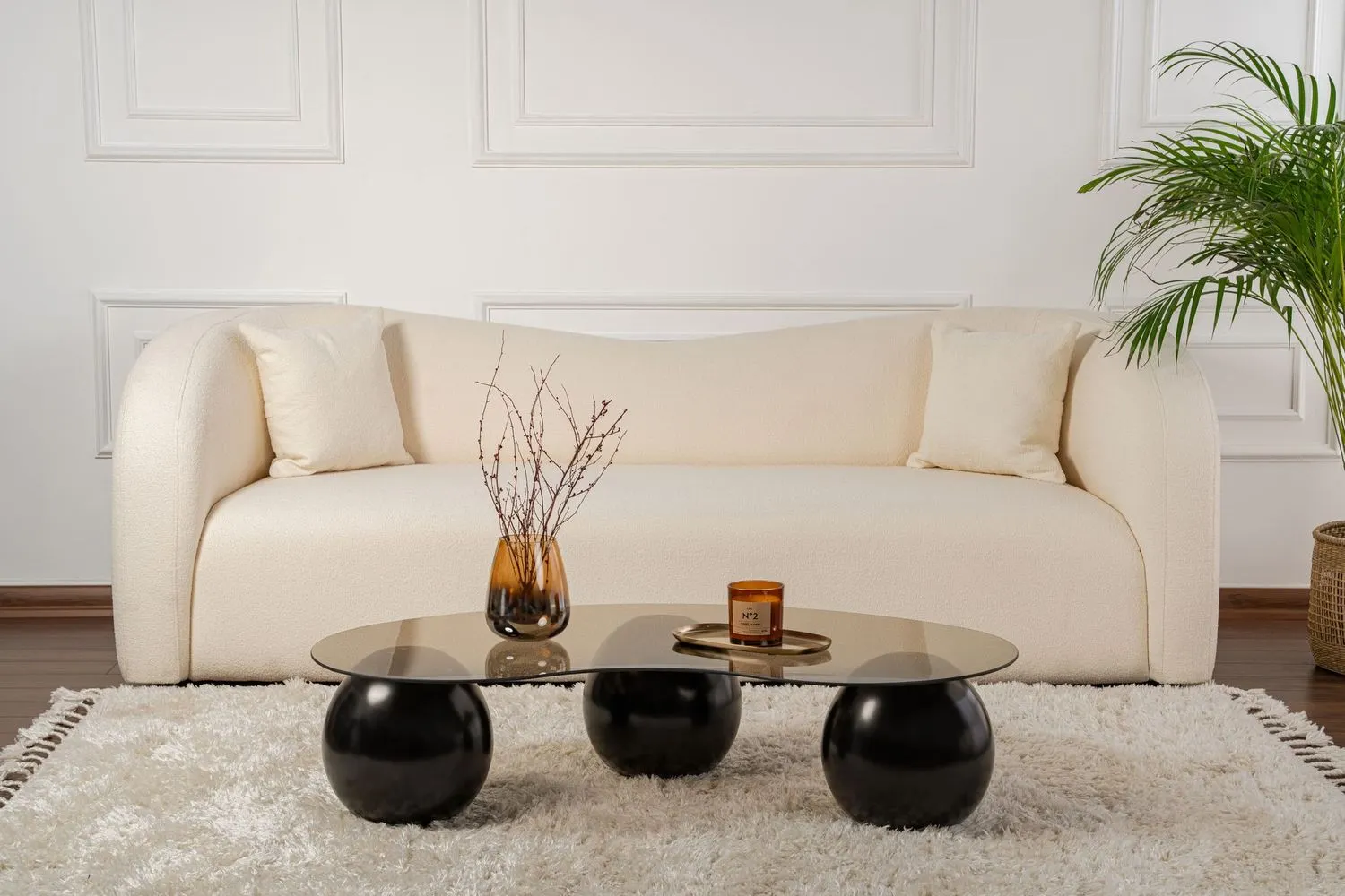 Stolik kawowy szklany SPHERE 70x120 asymetryczny czarny brązowy - ASI_857NRD1117