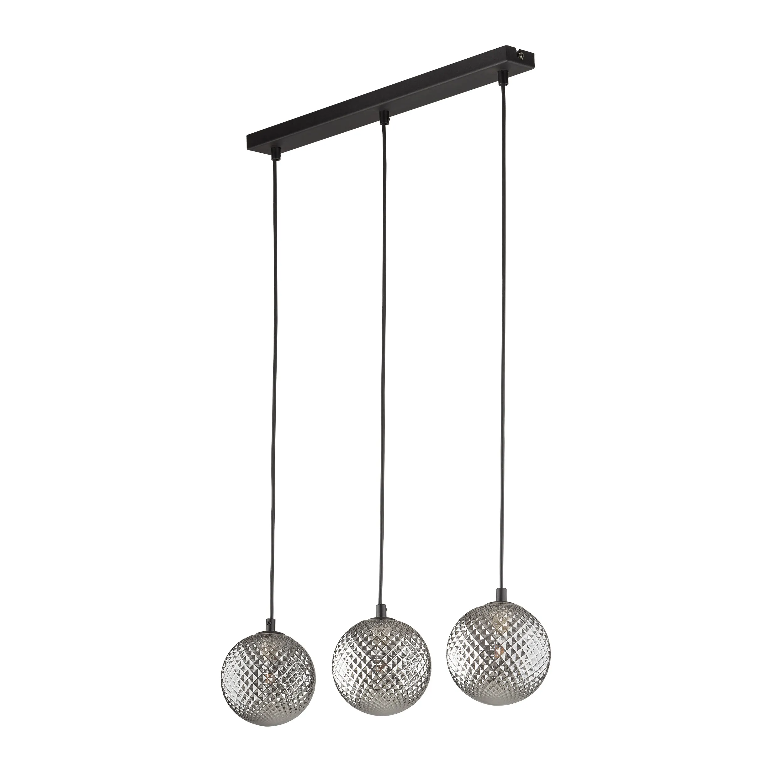 Lampa wisząca ELENA czarna z szarymi okrągłymi szklanymi kryształowymi kloszami 120x71x15cm