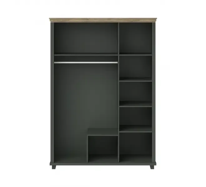 Szafa 3-drzwiowa z szufladami i z lustrem EVORA 216x154 ciemnozielona/dąb Lefkas - 24ZRJU19