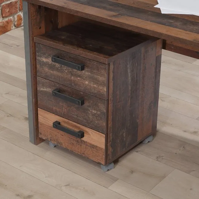 Kontener na kółkach CLIF z 3 szufladami - old wood vintage, beton - CLFC111-C546