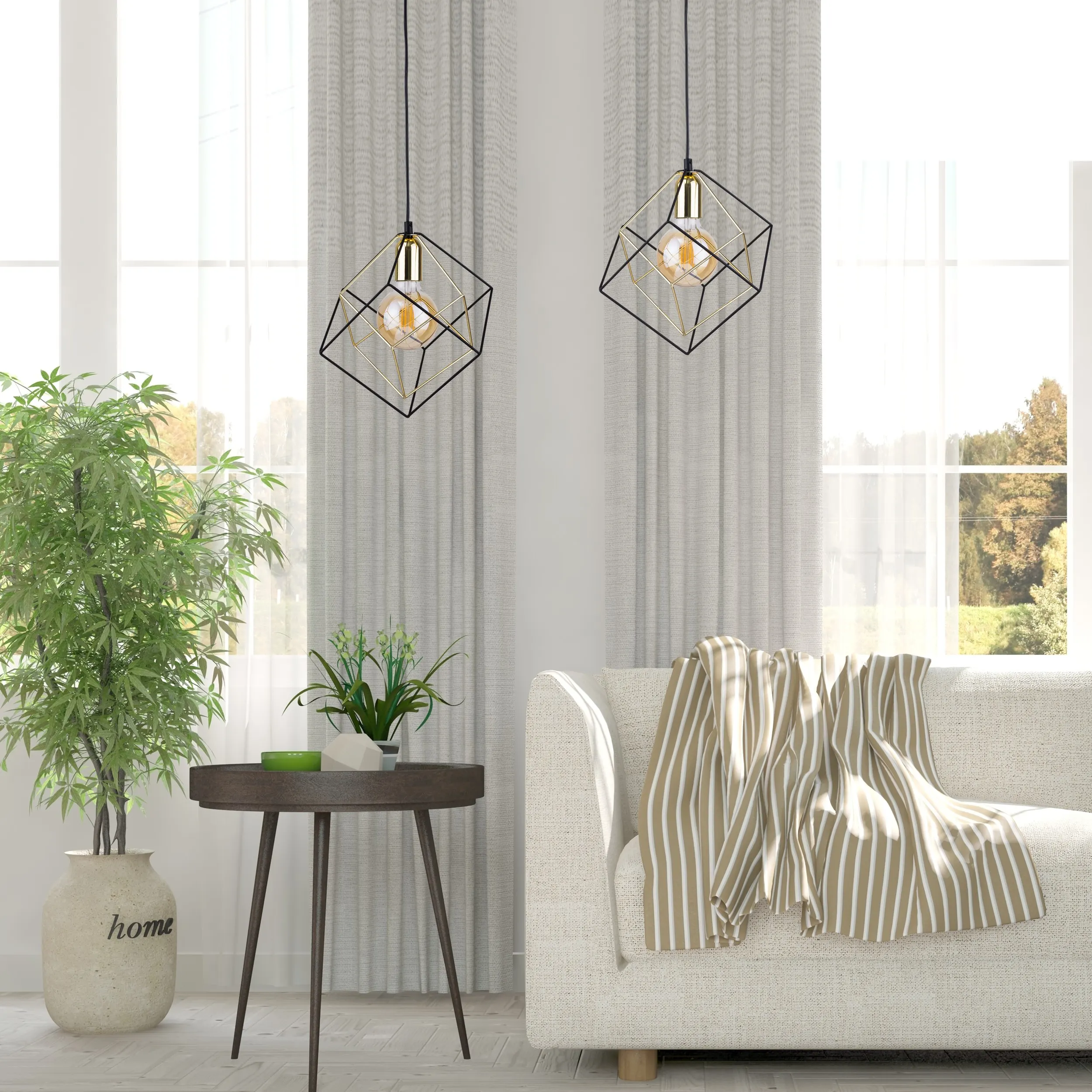 Lampa wisząca ALAMBRE czarna ze złotymi elementami 175x28cm - TK_2777