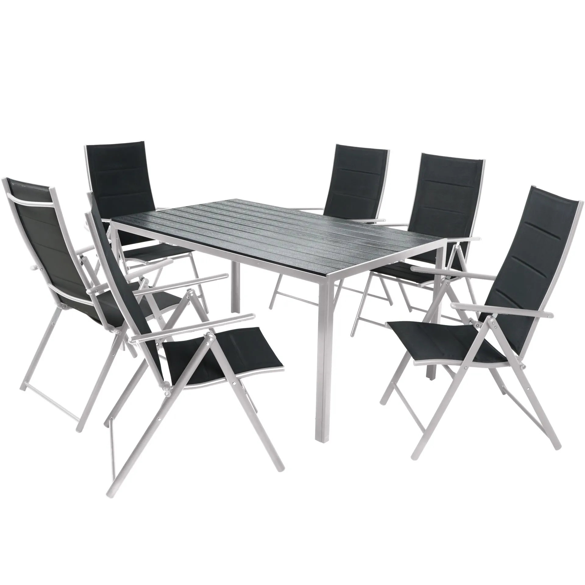 Zestaw Mebli LUXURY stół 150 cm + 6 składanych krzeseł czarno-srebrny