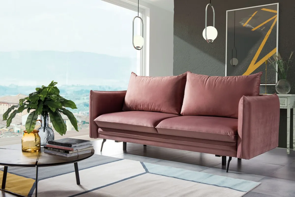 Sofa rozkładana AKITA różowa welurowa Monolith 63 - AKITA-3FBA-MONOLITH63PINK
