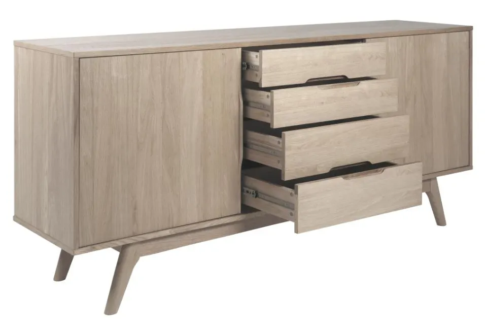 Komoda 2-drzwiowa z 4 szufladami ANAIS 180x44x84 Fornir dębowy bielony olejowany