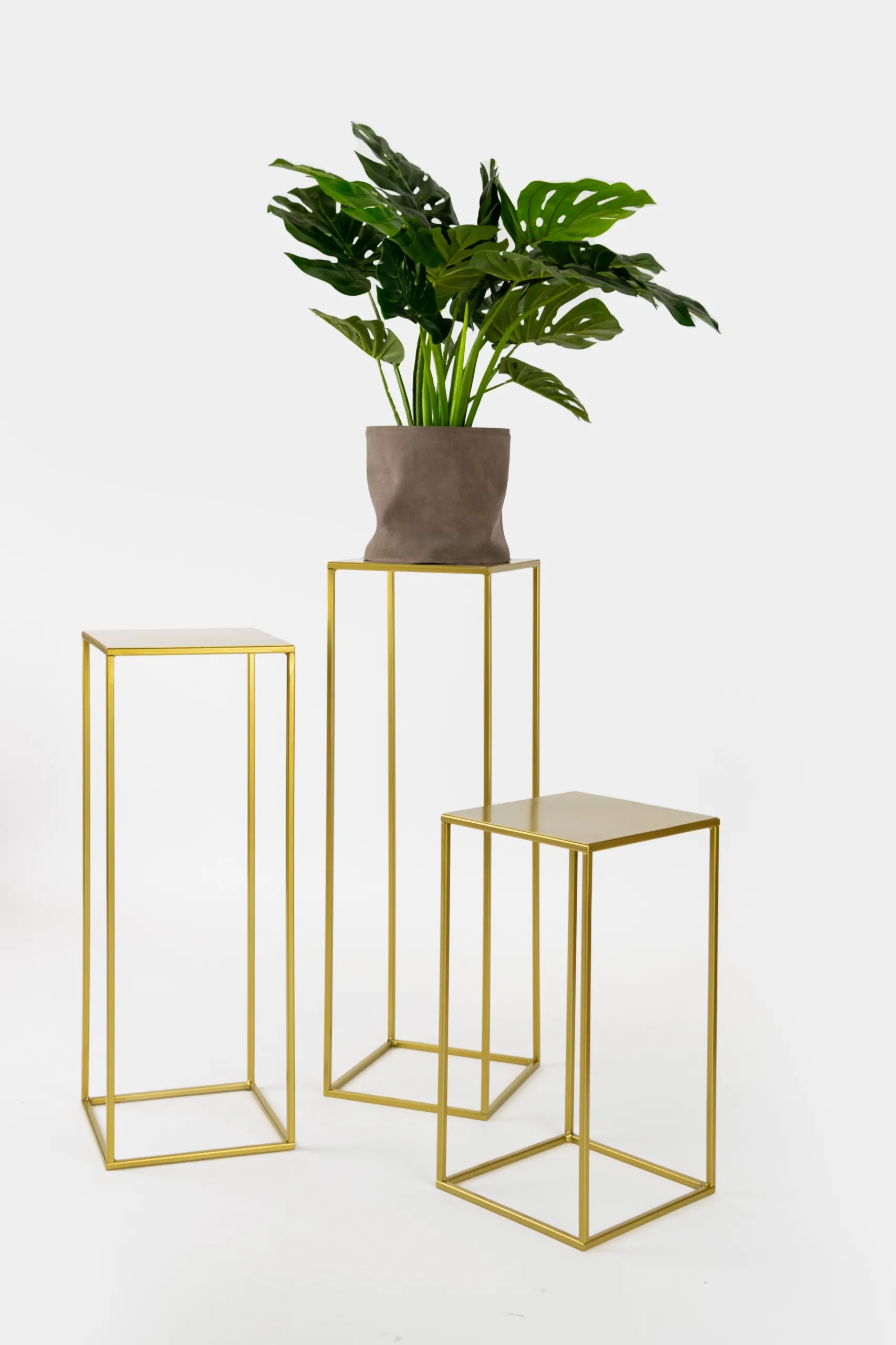 Kwietnik stojący metal drewno BREST M złoty - LD_TZ000161