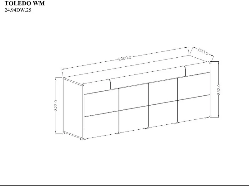 Komoda TOLEDO 25 czterodrzwiowa z szufladą biały połysk 208x82x39cm - 2498DW25