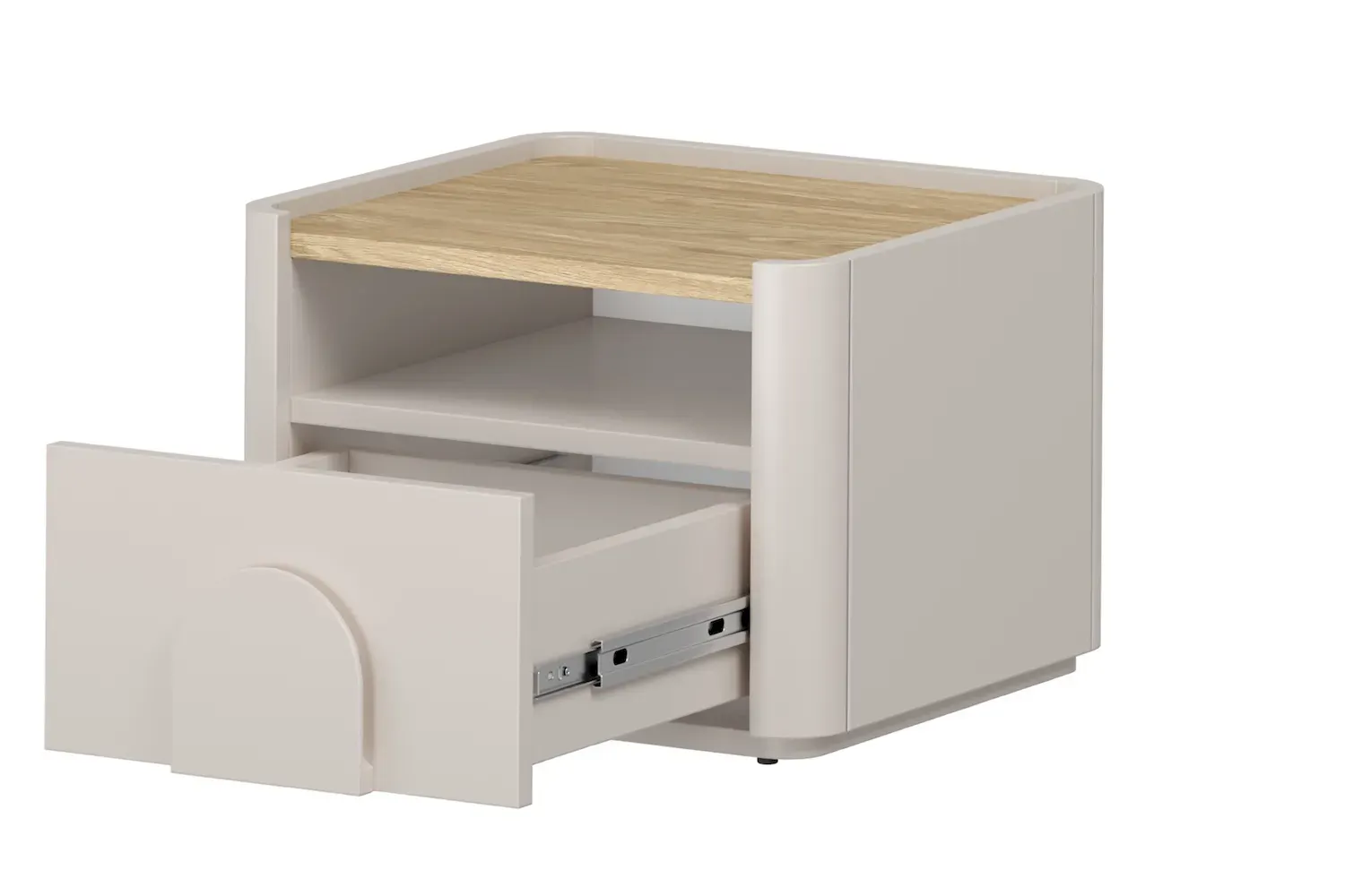 Szafka nocna z 1 szufladą i półką AMILIO 50 - cashmere dąb olejowany uchwyty cashmere - B_167057