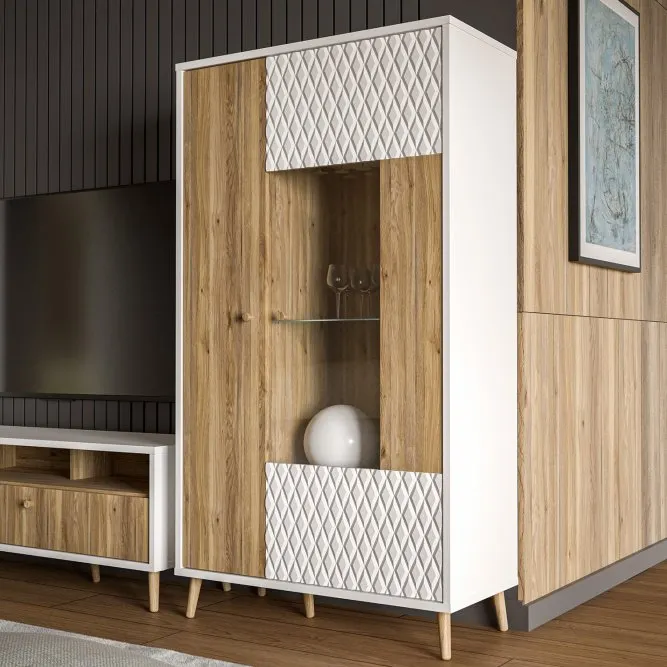 Witryna AKSANA P niska 2-drzwiowa - dąb mauvella, biały - AKNV621R-M992