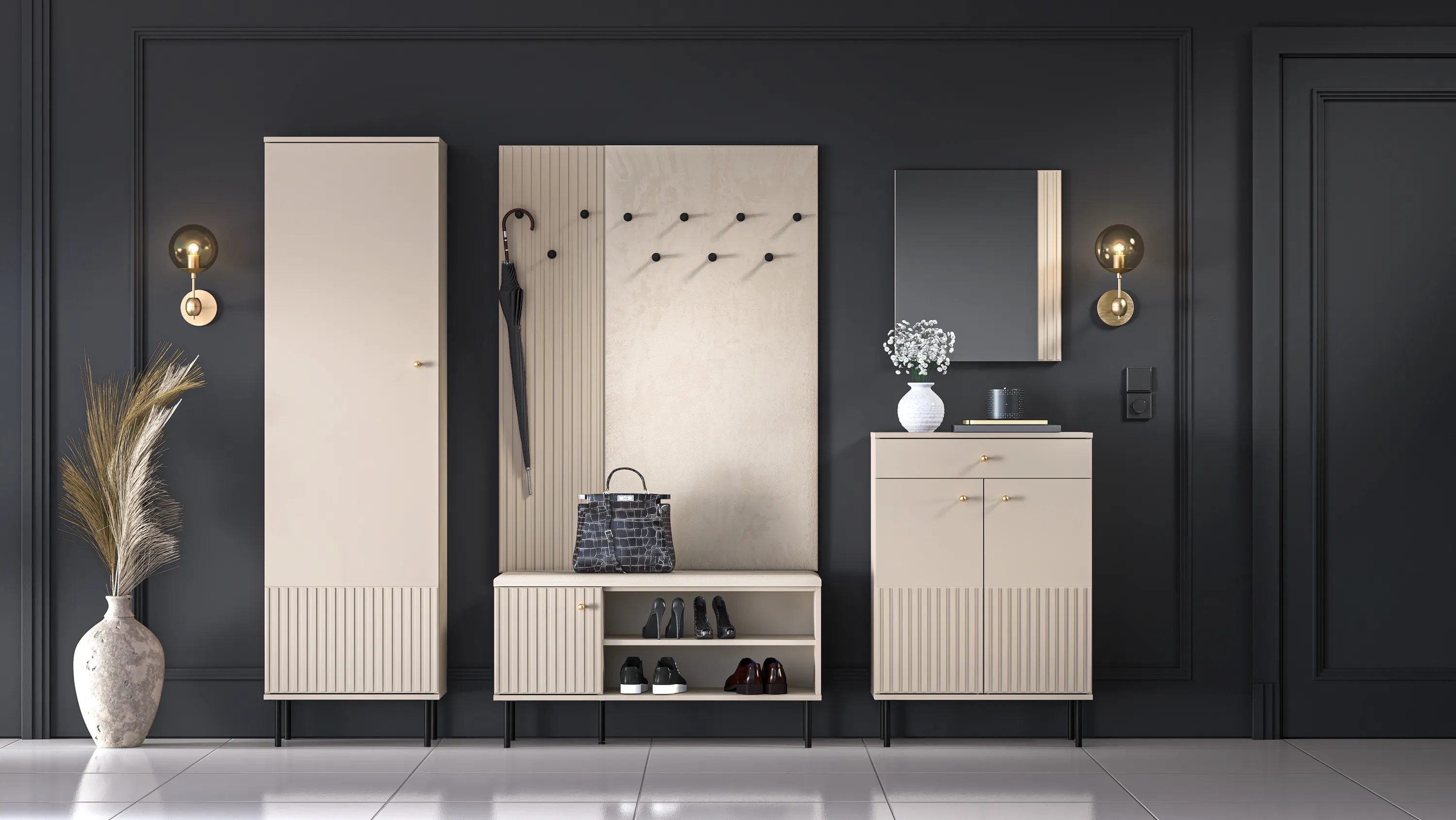 Szafa 3-drzwiowa z 2 szufladami SOPHIE 22 cashemere 150x55x210 cm — zdjęcie 9