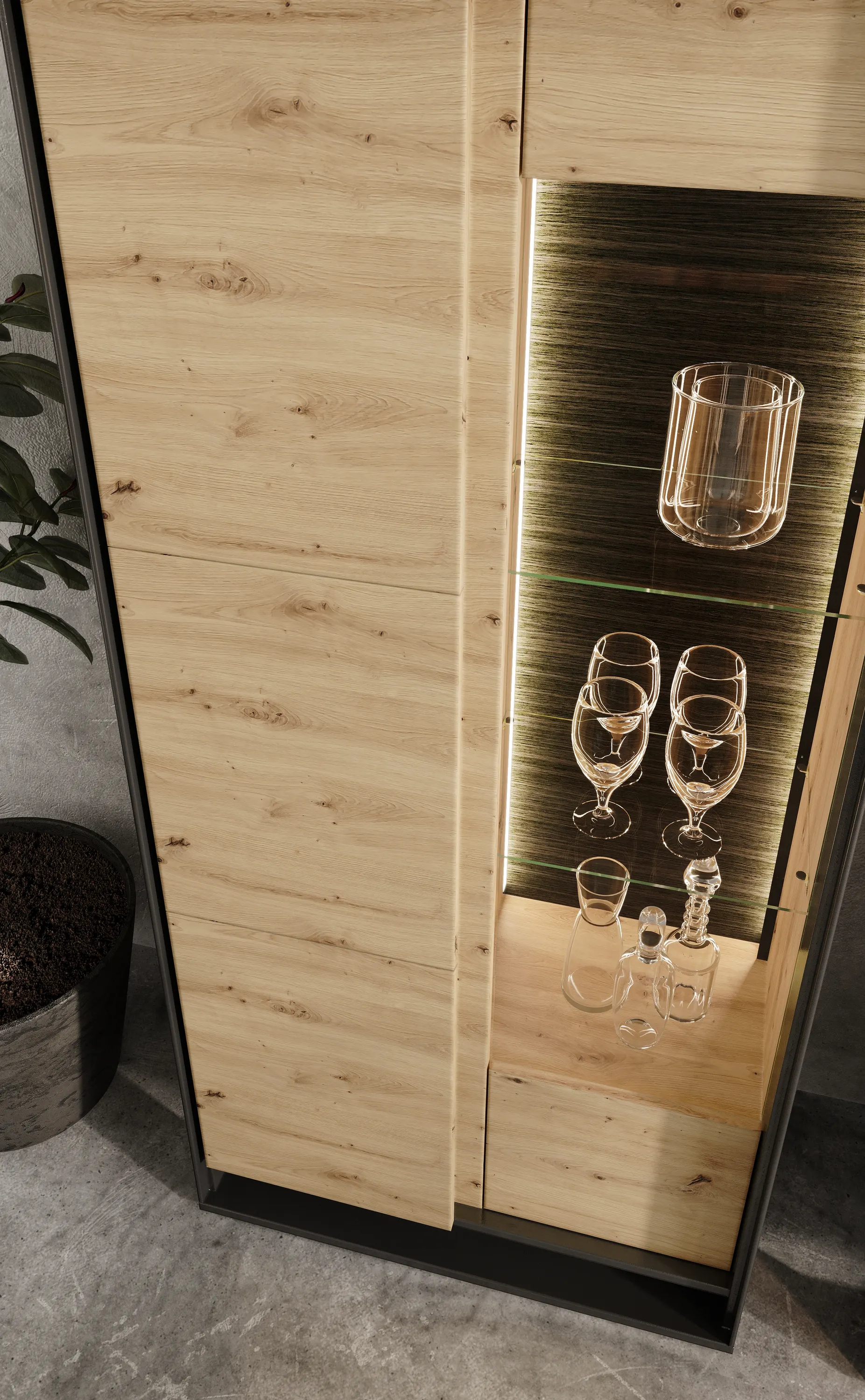 Witryna 2-drzwiowa LED 76cm Quant QA-03 dąb artisan/czarna - QA3DAC