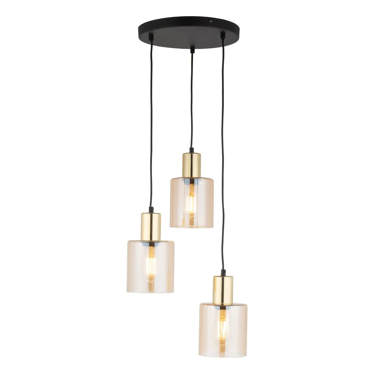 Lampa wisząca SIERRA czarna ze złotymi elementami bursztynowymi szklanymi kloszami 100x32cm