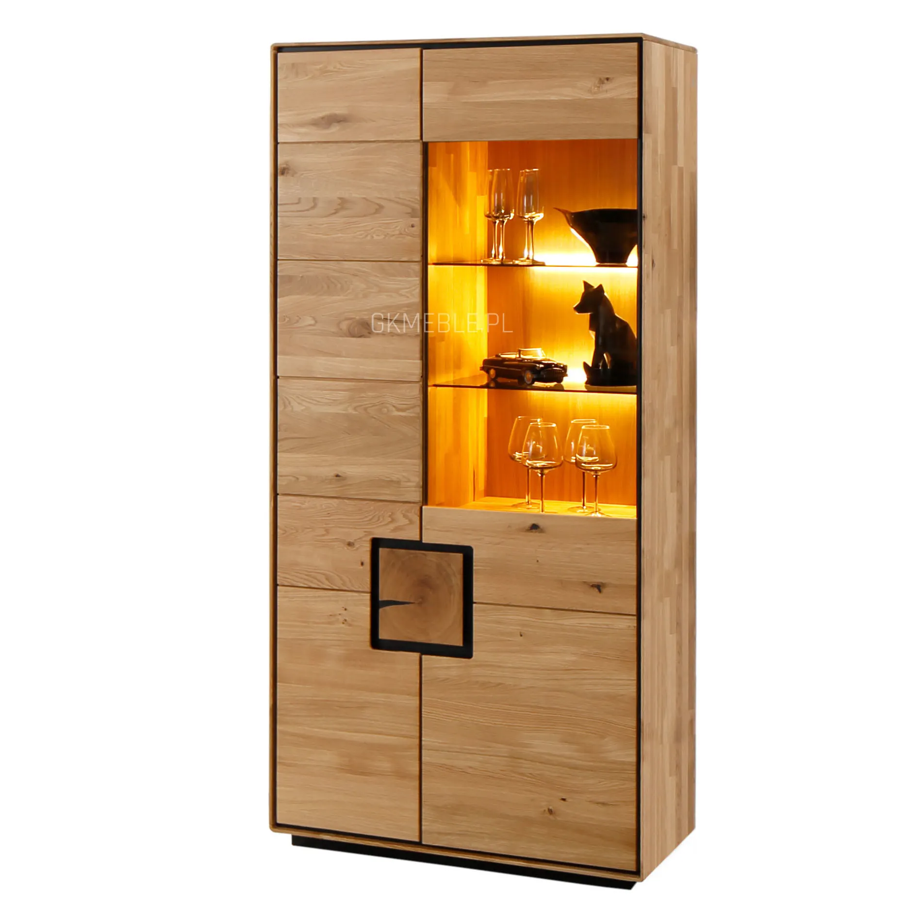 Witryna dębowa szklana MELLOW 2-drzwiowa 100x203 prawa