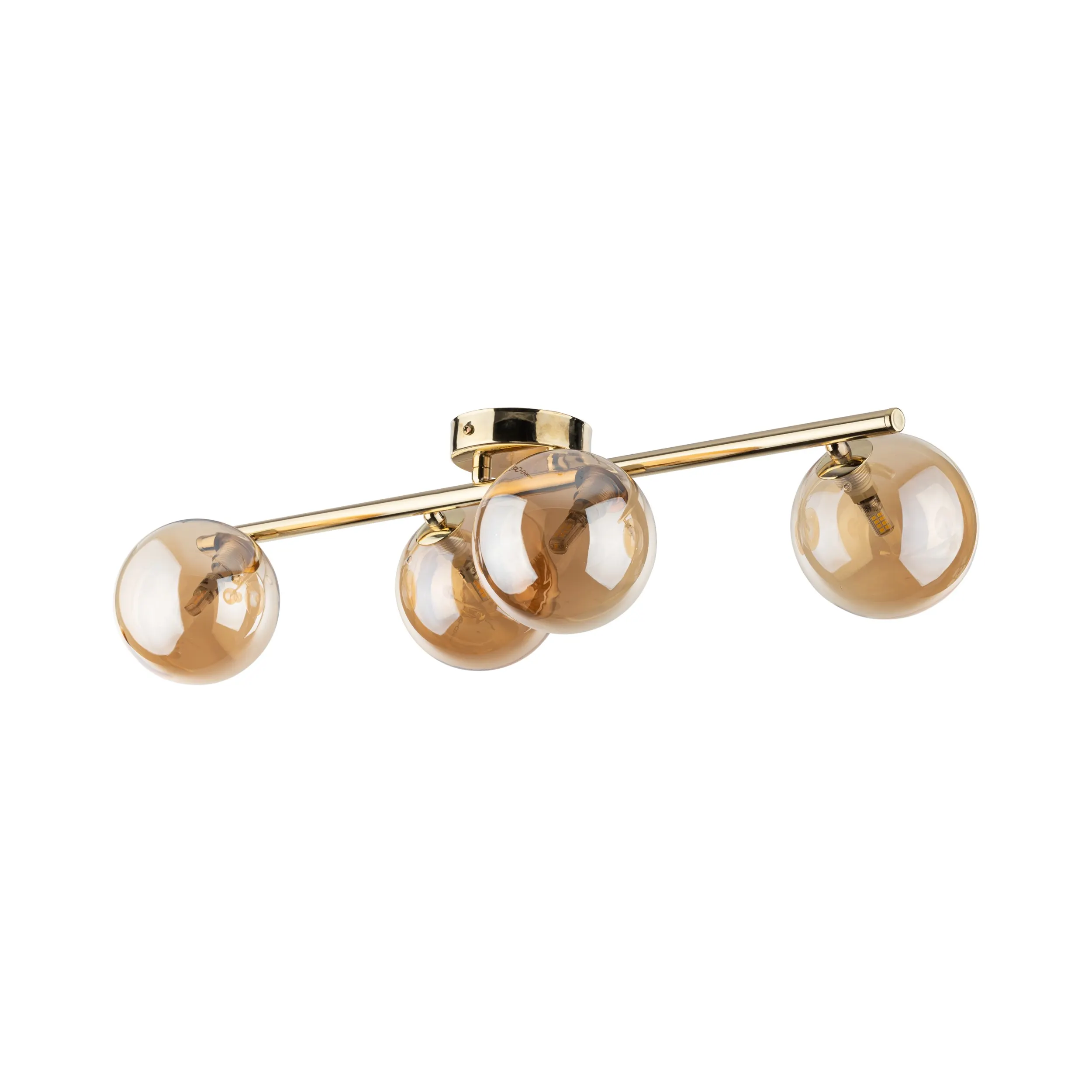 Lampa sufitowa ESTERA złota z bursztynowymi okrągłymi szklanymi kloszami 63x23x17cm - TK_4513