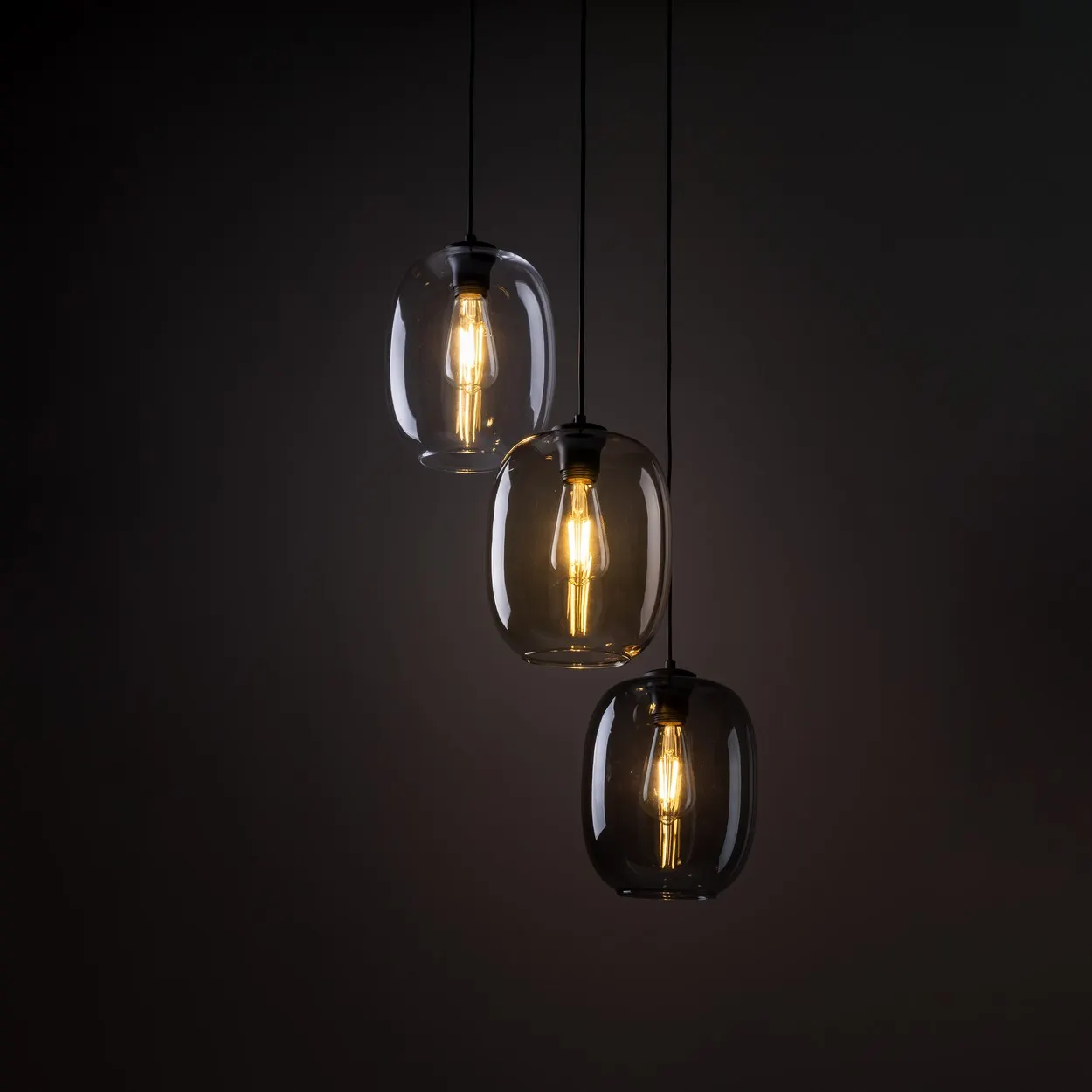 Lampa wisząca ELIO czarna z transparentnym przyciemnianym i brązowym szklanym kloszem 110x45cm - TK_5973