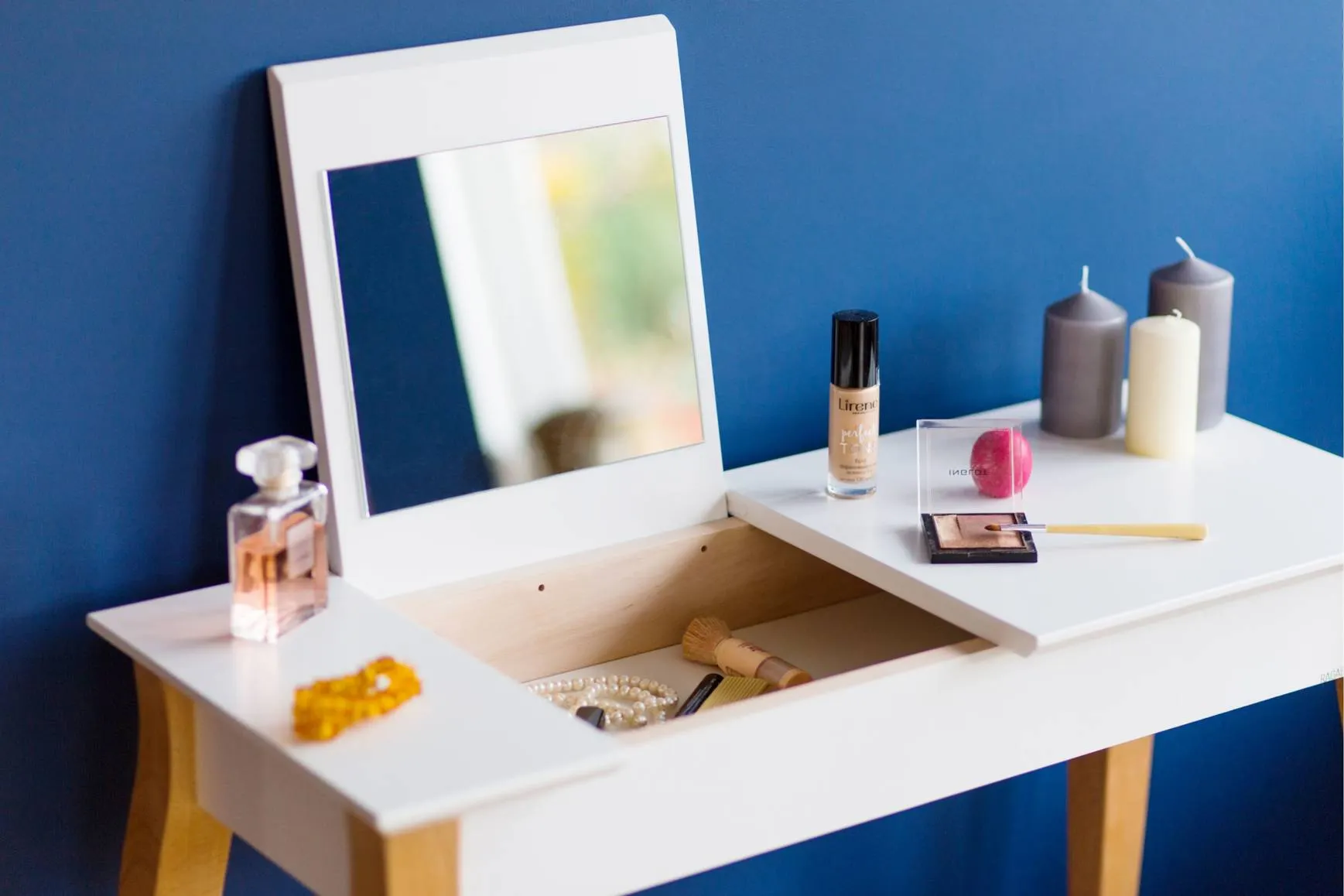 Toaletka z lustrem LILLO 85x35cm beżowy naturalny - NRAGABADTM24