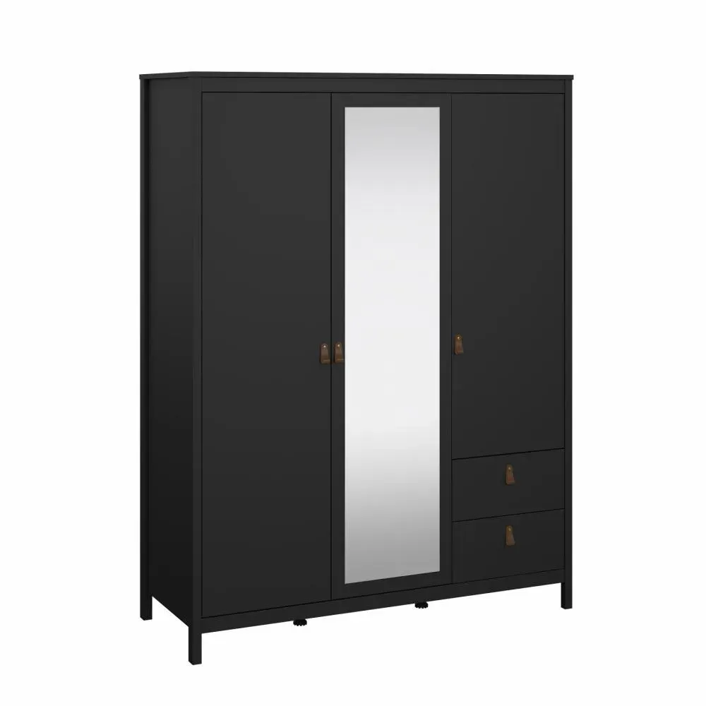 Szafa 3-drzwiowa z lustrem i szufladami MADRID 150 cm czarny mat
