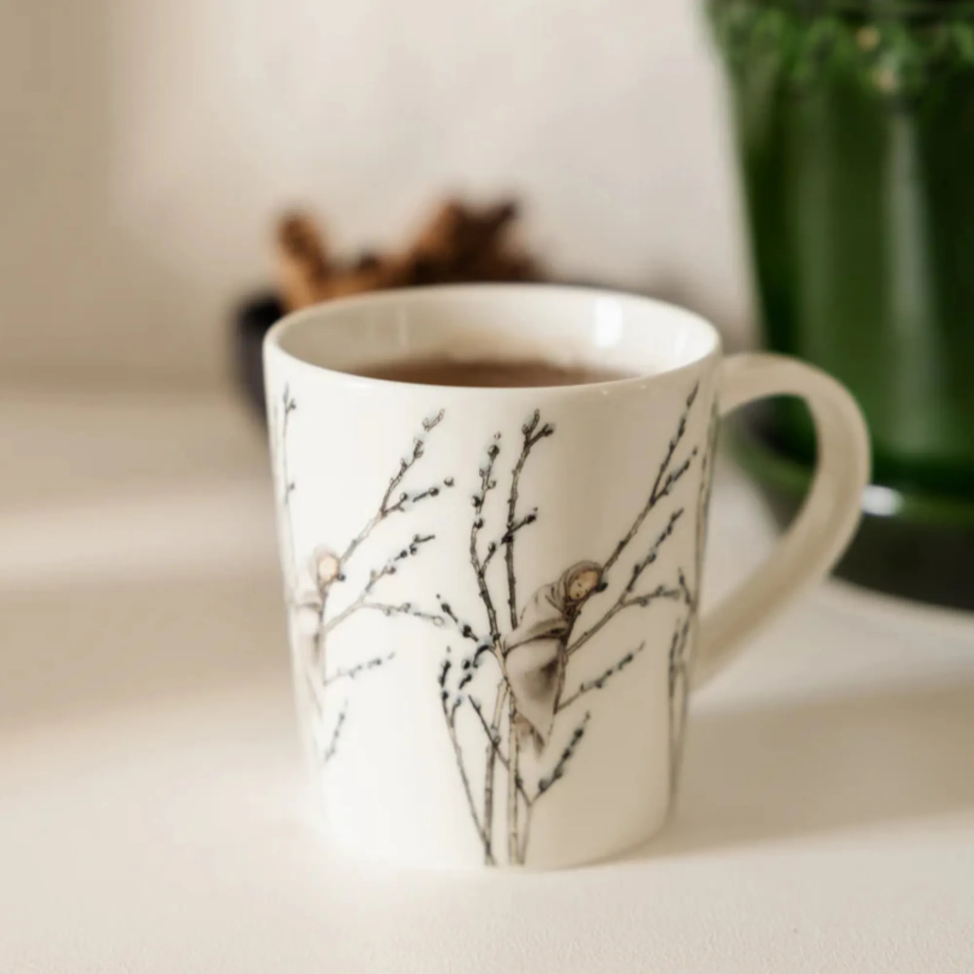 image mug, cup, porcelanowy, biały, wzór jelenia