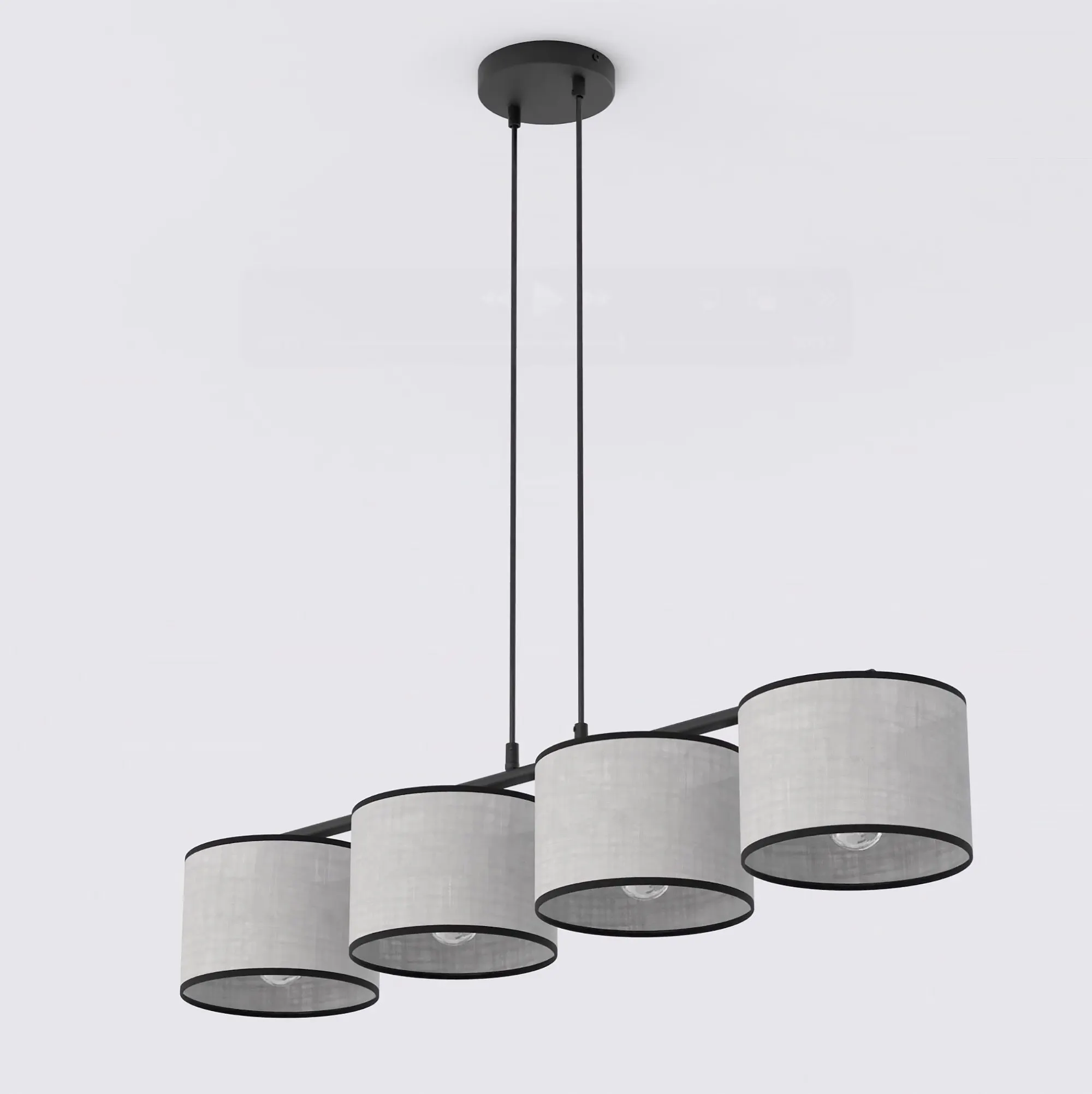lampa wisząca, zawieszenie, czarne przewody, korpus lampy, białe abażury