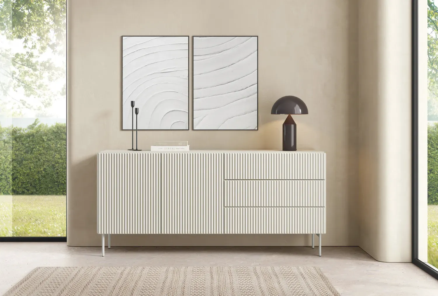 Komoda 2-drzwiowa z 3 szufladami MUTI 177 cm ryflowany front kaszmir - LA_MUTI_KOMODA_177_2D3S