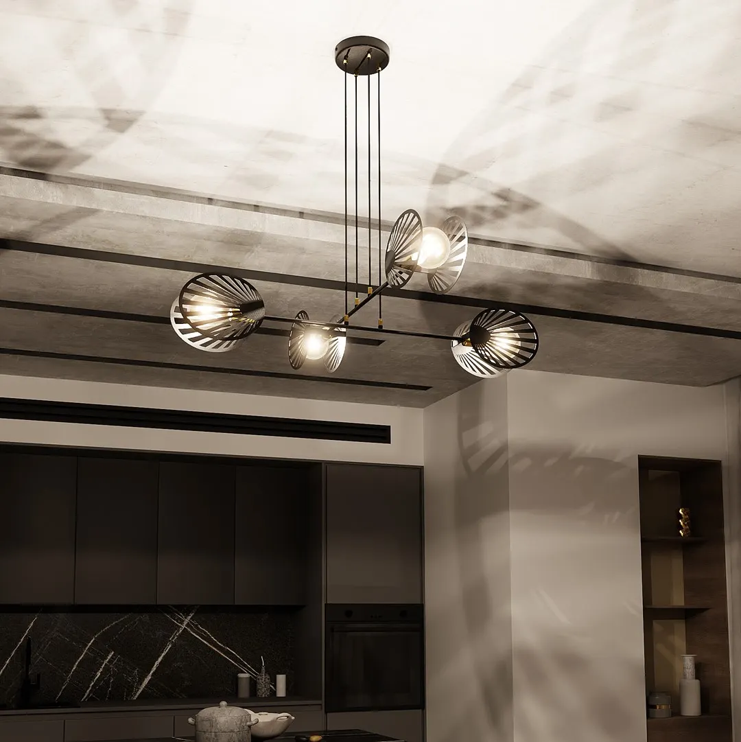 image lampa sufitowa, konstrukcja metalowa, halo metal, projekt nowoczesny, żarówki jasne