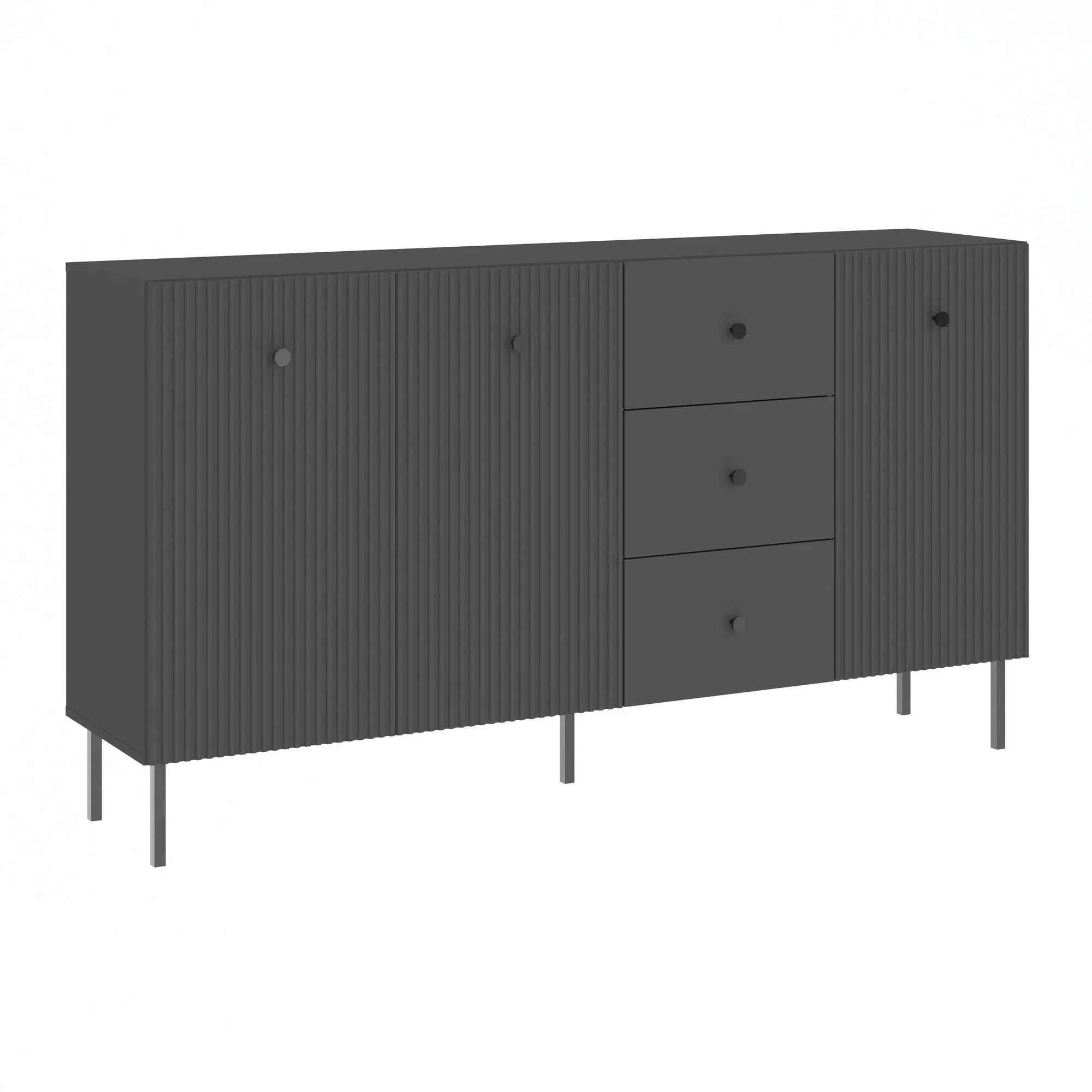 Komoda 3-drzwiowa z 3 szufladami VIENA ryflowany front antracyt