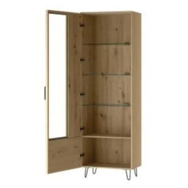 Witryna LIMBO 10 z drewna dębowego z oświetleniem dąb artisan 200x65x42cm - TH-100-1585