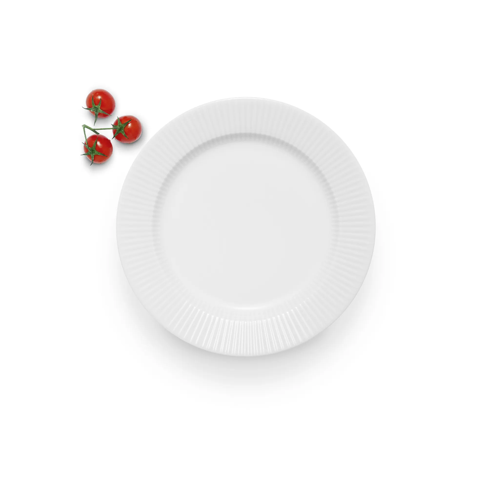 image talerz, biały, okrągły, żłobione zdobienie, pomidory