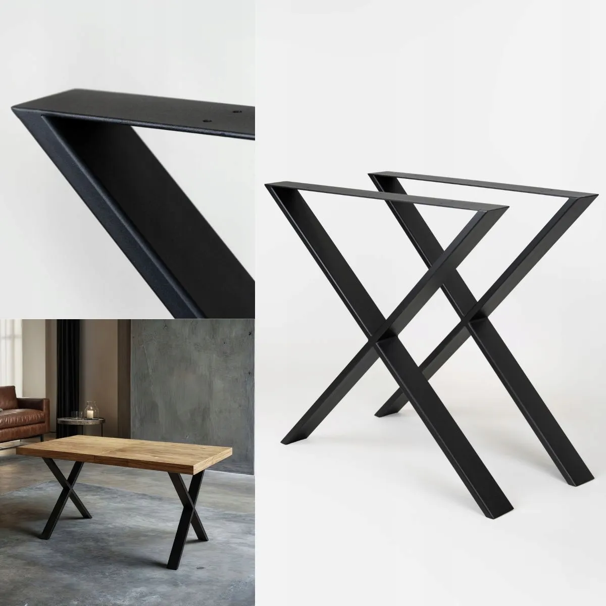 Metalowe nogi do stoły OBEIX stelaż pod blat zestaw 2 szt. czarne - LD_TZ000471