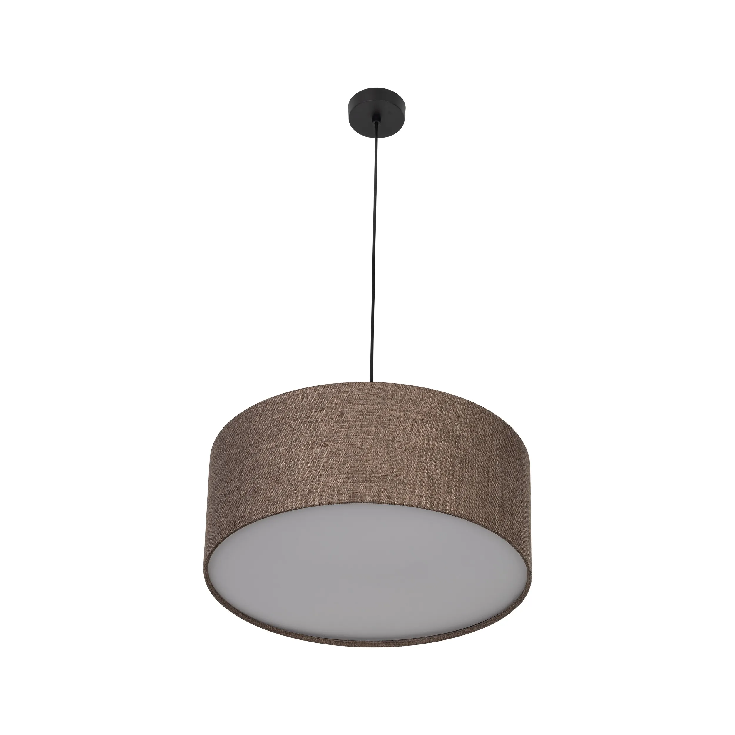 Lampa wisząca Earth na czarnym przewodzie i podstawie klosz okrągły brązowy z tkaniny z białym 110x50cm - TK_10101