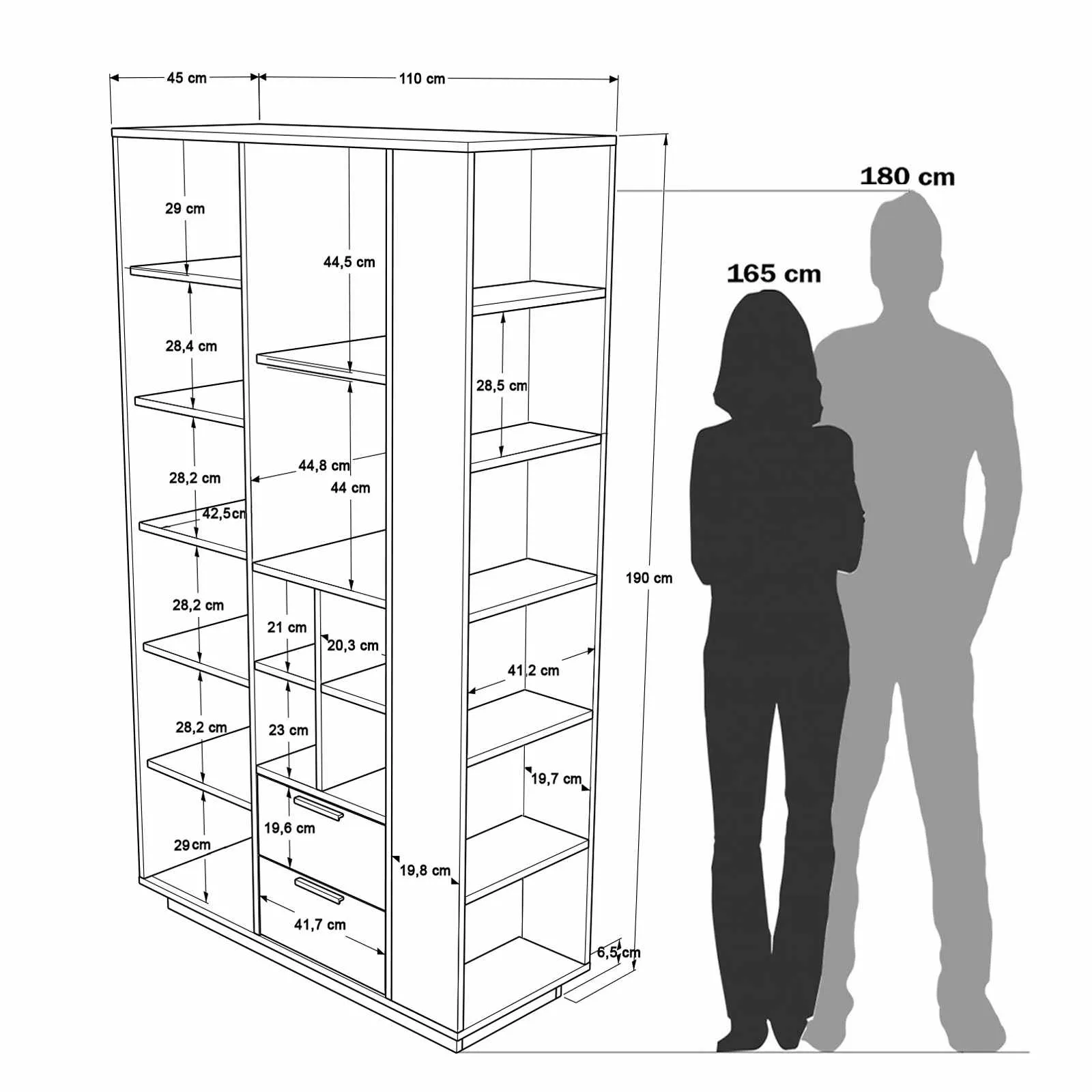 Szafa 2-drzwiowa FR1-W z 2 szufladami i półkami 110 cm biała - ASI_956LCS1174