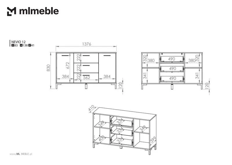 Komoda 2-drzwiowa z 3 szufladami NEVIO 12 dąb artisan - 1NEVI12-001