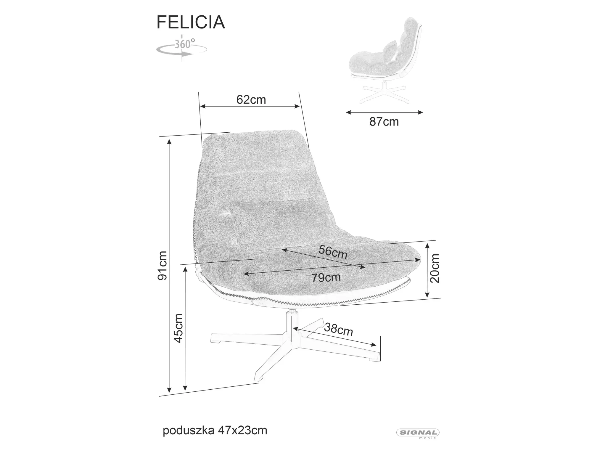 Fotel obrotowy z poduszką FELICIA RAVEN cynamonowy Signal — zdjęcie 7